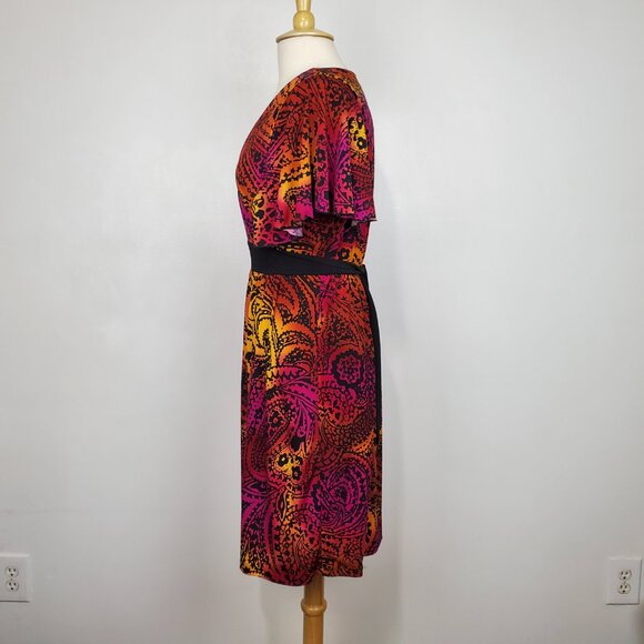 Tiana B. Empire Waist Stretchy Tie Back V-Neck Colorful Paisley Dress Size L - Picture 4 of 11